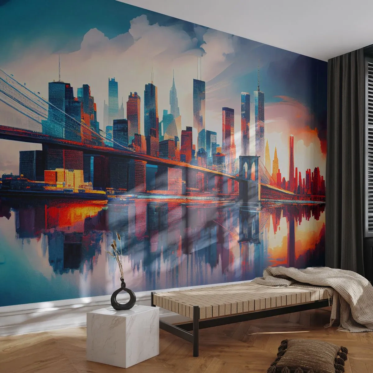 Fototapete Premium Sand - Traumhaftes New York - Stadt, Brücke, Die Architektur - 500x350 cm