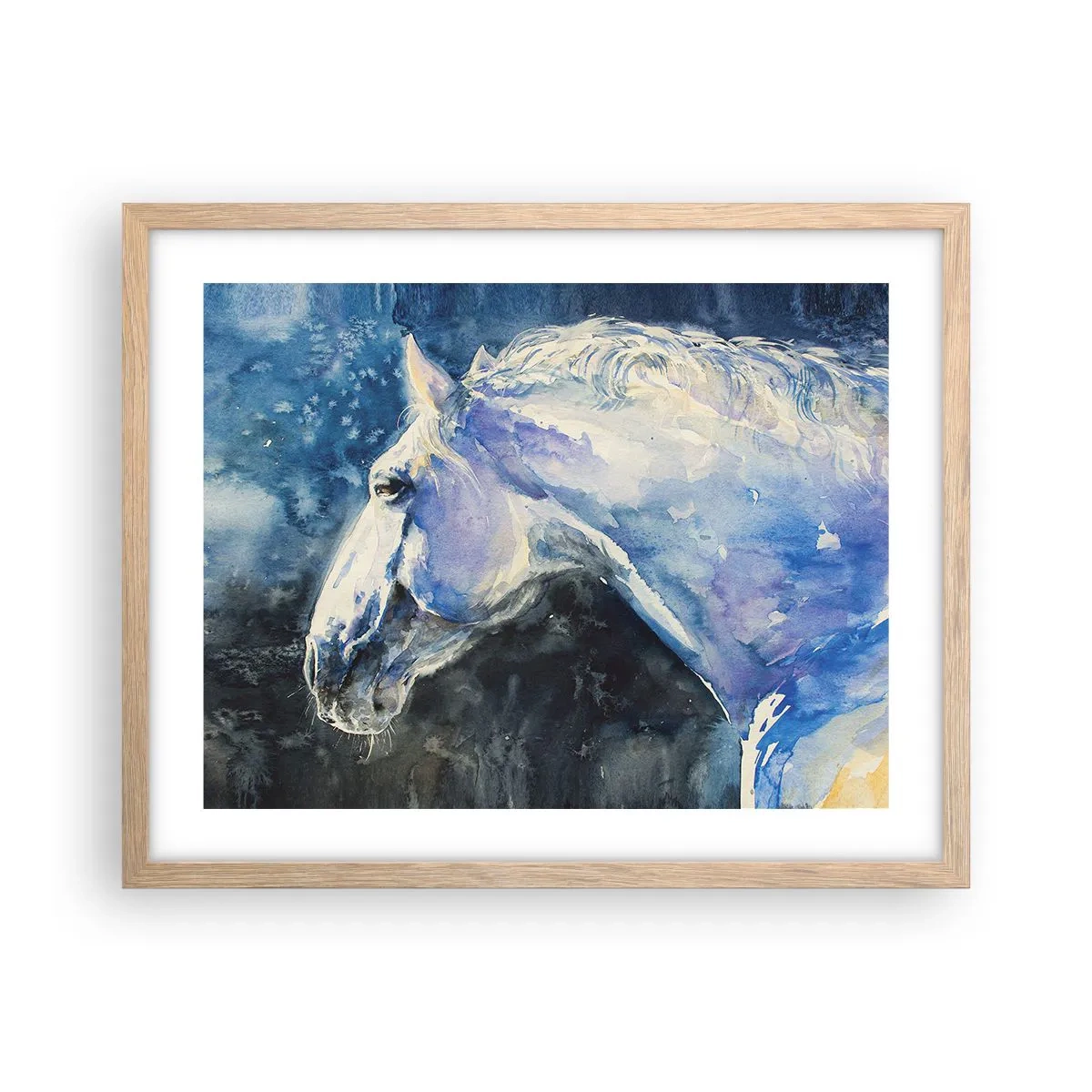 Poster in einem Rahmen aus heller Eiche - Porträt in blauem Glanz - 50x40 cm