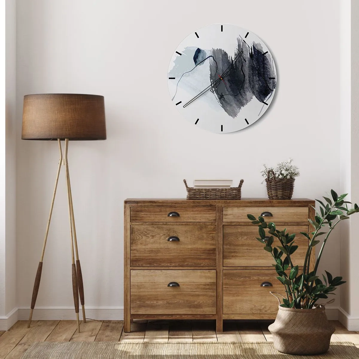 Wanduhr - Glasuhr - Dunkelblaue Aquarellflecken auf hellem Hintergrund - 30x30cm - Intensität und Bewegung - Moderne Wanddekoration für Wohnzimmer, Küche und Schlafzimmer ARTTOR