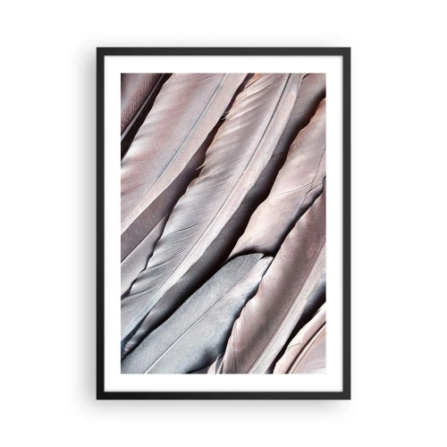 Poster in einem schwarzem Rahmen - Nahaufnahme von zarten, pastellfarbenen Federn - 50x70cm - In rosa Silber - Moderne Wanddekoration für Wohnzimmer und Schlafzimmer ARTTOR