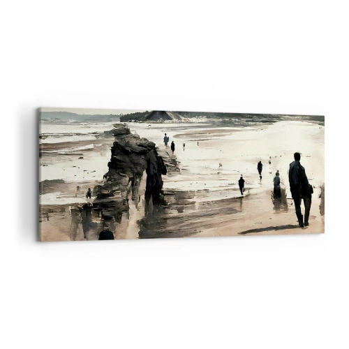 Bild auf Leinwand - Leinwandbild - Strandspaziergänger in friedlicher Landschaft - 120x50cm - Einberufen - Moderne Wanddekoration für Wohnzimmer und Schlafzimmer ARTTOR