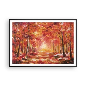 Poster in einem schwarzem Rahmen - Herbstwald in Kupfer- und Goldtönen - 100x70cm - Kupferwald - Moderne Wanddekoration für Wohnzimmer und Schlafzimmer ARTTOR