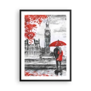Poster in einem schwarzem Rahmen - Eine Figur mit einem roten Regenschirm vor Big Ben in London - 50x70cm - Verliebt in London - Moderne Wanddekoration für Wohnzimmer und Schlafzimmer ARTTOR