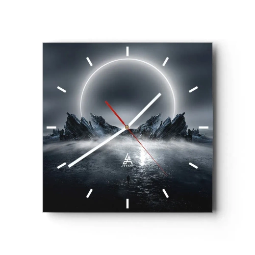 Wanduhr - Glasuhr - Mysteriöse Landschaft mit einem Lichtring über den Bergen - 30x30cm - Ende der Geschichte - Moderne Wanddekoration für Wohnzimmer und Schlafzimmer ARTTOR