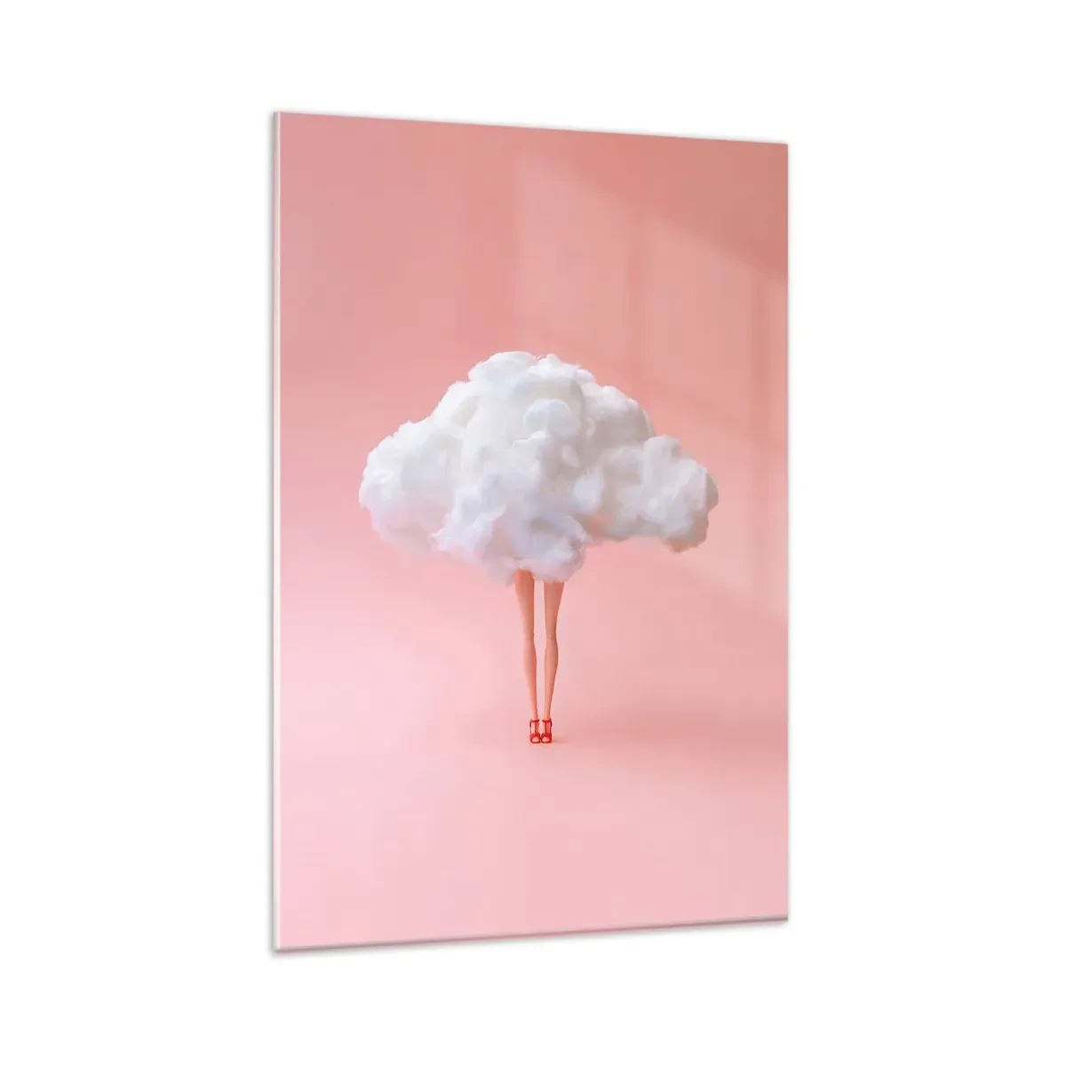 Glasbild - Bild auf glas - Beine in einer Wolke auf rosa Hintergrund - 80x120cm - Süßes Versprechen - Moderne Wanddekoration für Wohnzimmer und Schlafzimmer ARTTOR
