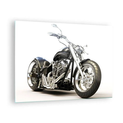 Glasbild - Bild auf glas - Ein schwarzes Chopper-Motorrad auf hellem Hintergrund - 70x50cm - Stärke mit Charakter - Moderne Wanddekoration für Wohnzimmer und Schlafzimmer ARTTOR