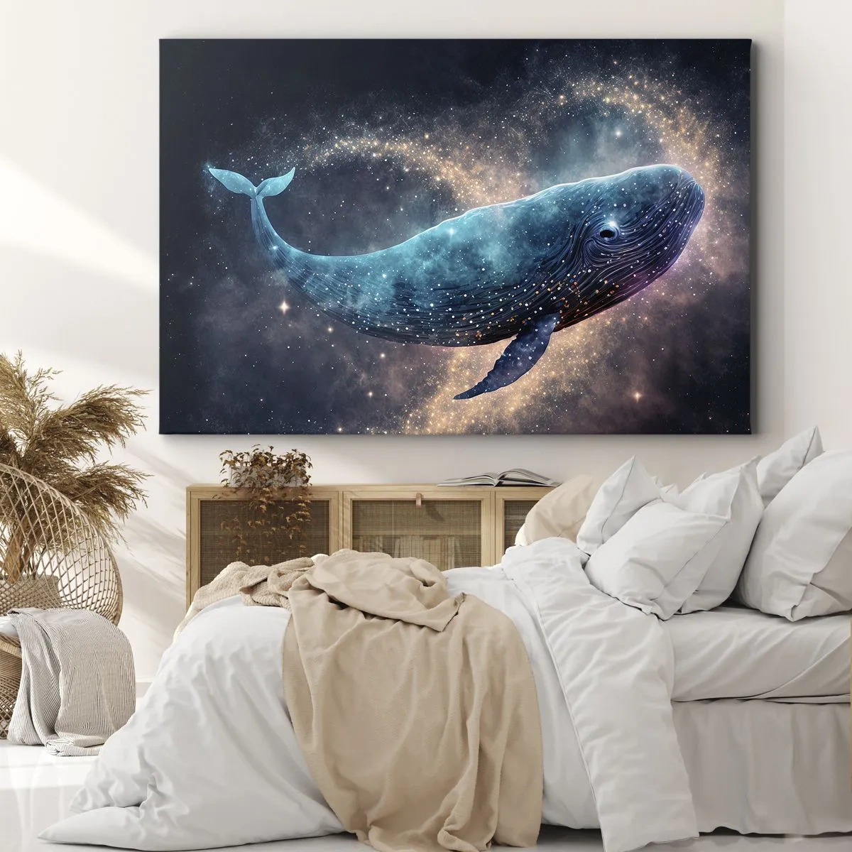 Bild auf Leinwand - Leinwandbild - Ein Weltraumwal mit einer Galaxie im Hintergrund - 120x80cm - Es gibt so eine Welt… - Moderne Wanddekoration für Wohnzimmer und Schlafzimmer ARTTOR