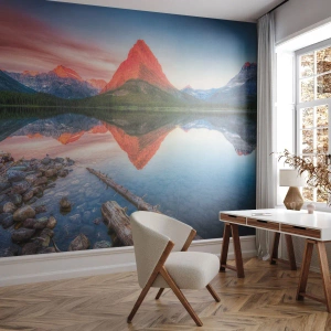 Fototapete Standard Eco - Berglandschaft mit Spiegelung im See - 100x70cm - Hitze und Kälte - Moderne Wanddekoration für Wohnzimmer und Schlafzimmer ARTTOR
