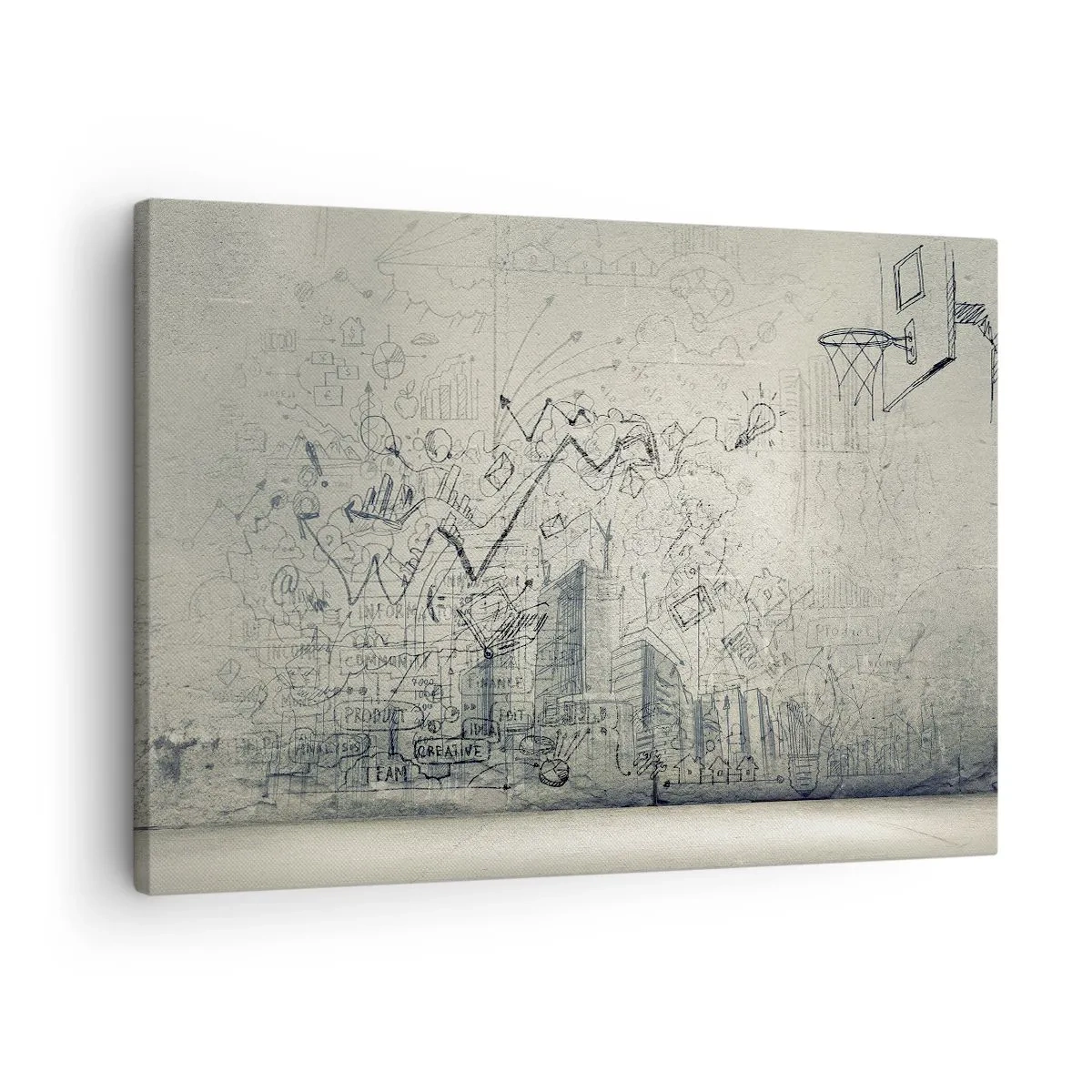 Bild auf Leinwand - Leinwandbild - Zeichnungen und Diagramme vor dem Hintergrund einer rohen Wand - 70x50cm - Mein tolles Stadtleben - Moderne Wanddekoration für Wohnzimmer und Schlafzimmer ARTTOR