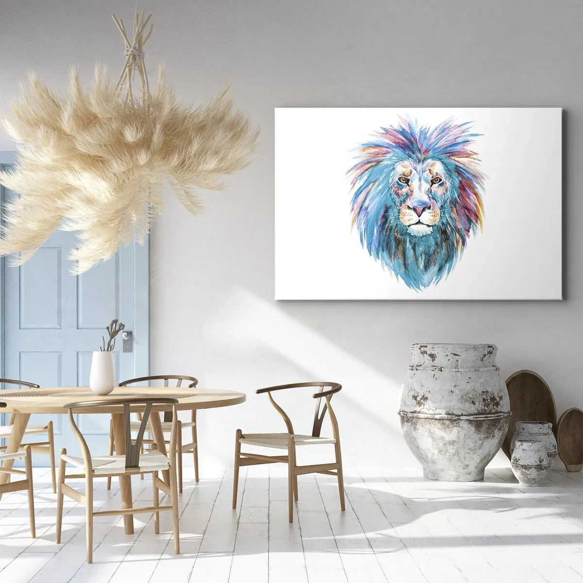 Bild auf Leinwand - Leinwandbild - Aquarellporträt eines Löwen in lebendigen Farben - 70x50cm - Eine elektrisierende Aura - Moderne Wanddekoration für Wohnzimmer und Schlafzimmer ARTTOR