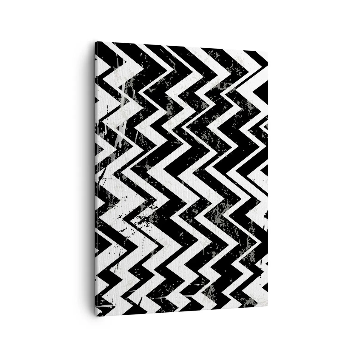 Bild auf Leinwand - Leinwandbild - Schwarz-weißes Zickzack-Muster mit kunstvollen Abschürfungen - 50x70cm - Zick-weiß, Zack-schwarz - Moderne Wanddekoration für Wohnzimmer und Schlafzimmer ARTTOR