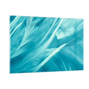 Glasbild - Bild auf glas - Türkisfarbene Federn in zarter Nahaufnahme - 120x80cm - In Pulver ertrinken - Moderne Wanddekoration für Wohnzimmer und Schlafzimmer ARTTOR