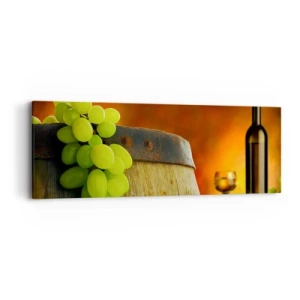 Bild auf Leinwand - Leinwandbild - Stillleben mit einer Flasche Wein und einer Weintraube - 90x30 cm