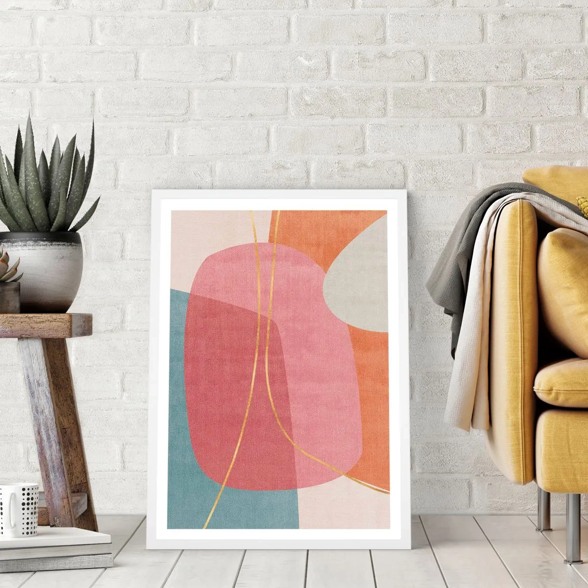 Poster in einem weißen Rahmen - Pastellkomposition mit Goldfaden - 70x100 cm