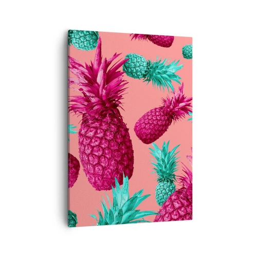 Bild auf Leinwand - Leinwandbild - Exotische Ananas in Pink und Türkis - 50x70cm - Freiheit ist süß - Moderne Wanddekoration für Wohnzimmer und Schlafzimmer ARTTOR