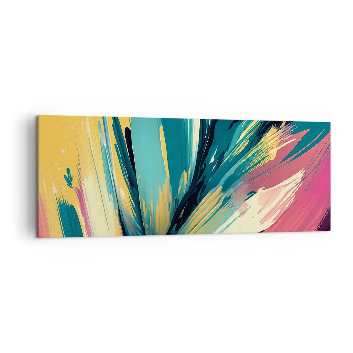 Bild auf Leinwand - Leinwandbild - Eine abstrakte Komposition in intensiven und kontrastreichen Farben. - 140x50cm - Komposition – eine Explosion der Freude - Moderne Wanddekoration für Wohnzimmer und Schlafzimmer ARTTOR