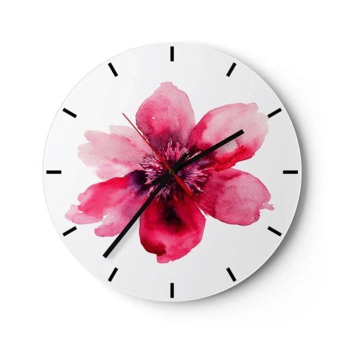 Wanduhr - Glasuhr - Aquarell rote Blumenkomposition - 30x30cm - Ein nach Karmin duftender Kuss - Moderne Wanddekoration für Wohnzimmer, Küche und Schlafzimmer ARTTOR