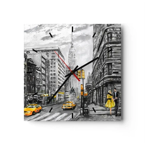 Wanduhr - Glasuhr - New Yorker Straße mit gelben Akzenten - 30x30cm - Eine New Yorker Geschichte - Moderne Wanddekoration für Wohnzimmer und Schlafzimmer ARTTOR