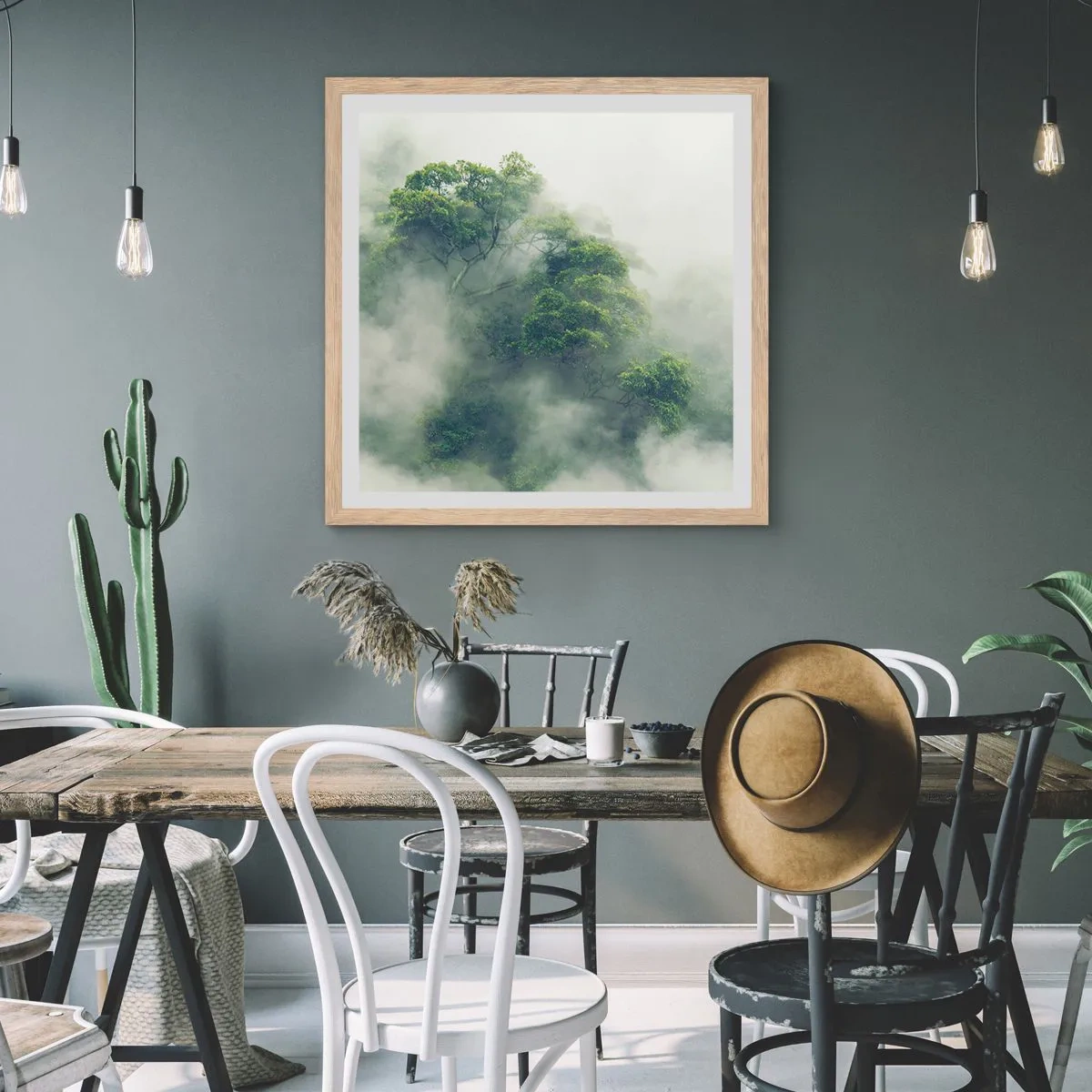 Poster in einem Rahmen aus heller Eiche - In Nebel gehüllt - 60x60 cm