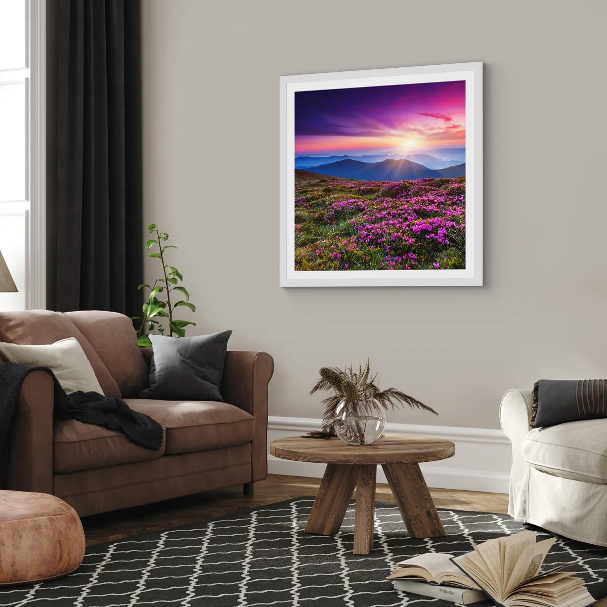 Poster in einem weißen Rahmen - Kräuter dufteten nach frischen Trauben von den Feldern - 40x40 cm