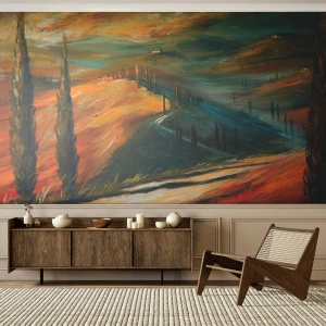 Fototapete Premium Sand - Toskanische Landschaft - Landschaft, Toskana, Reisen - 300x210 cm