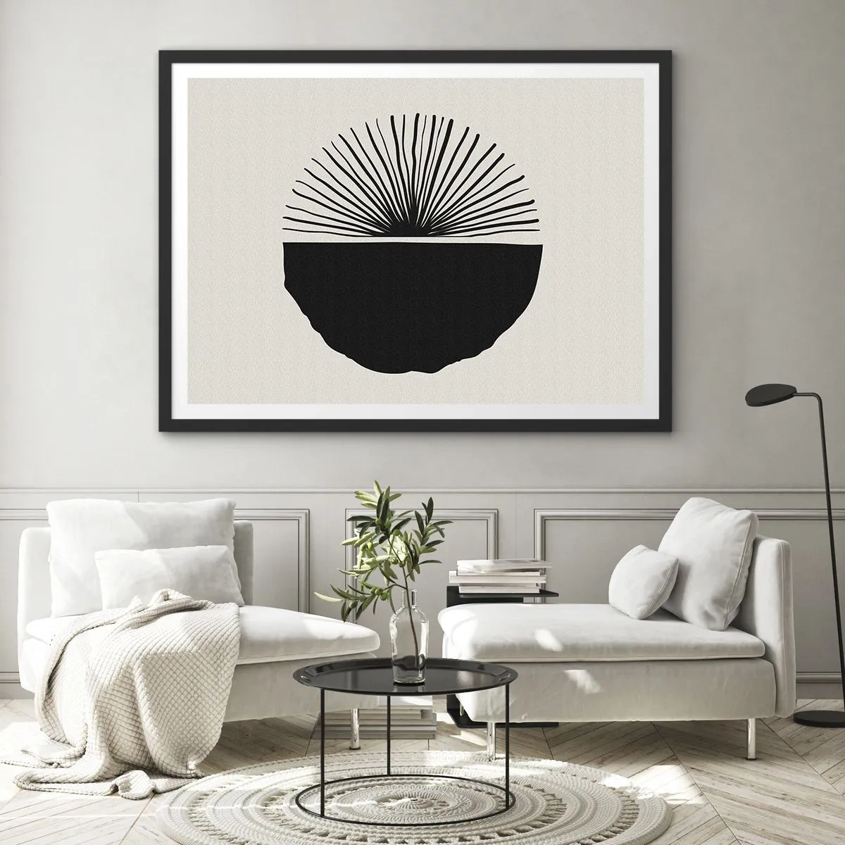 Poster in einem schwarzem Rahmen - Minimalistisches schwarzes Motiv auf hellem Hintergrund - 70x50cm - Eine Reihe von Möglichkeiten - Moderne Wanddekoration für Wohnzimmer und Schlafzimmer ARTTOR