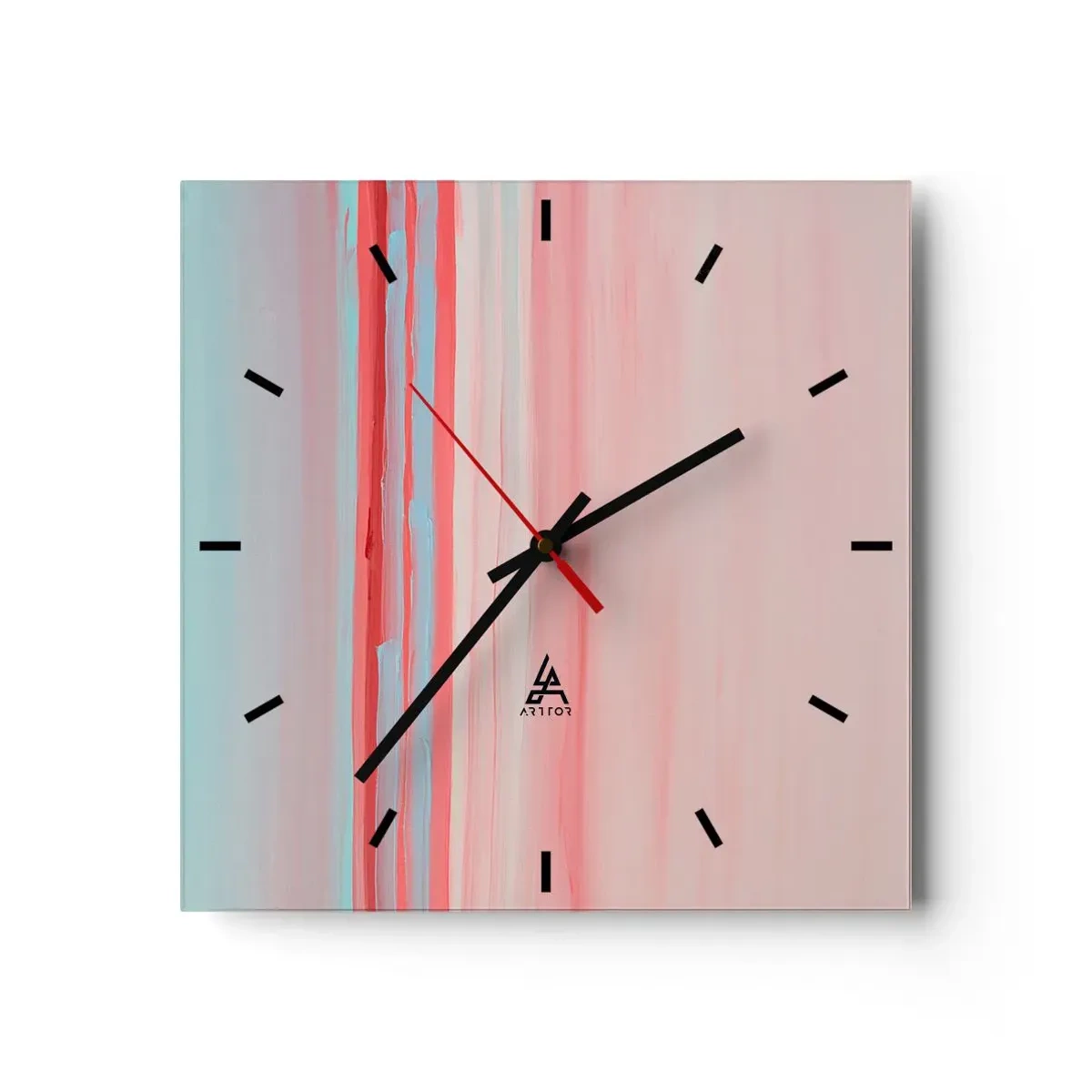 Wanduhr - Glasuhr - Pastellfarbene Linien in Rosa- und Blautönen in einer minimalistischen Komposition - 30x30cm - Abstraktion im Morgengrauen - Moderne Wanddekoration für Wohnzimmer und Schlafzimmer ARTTOR