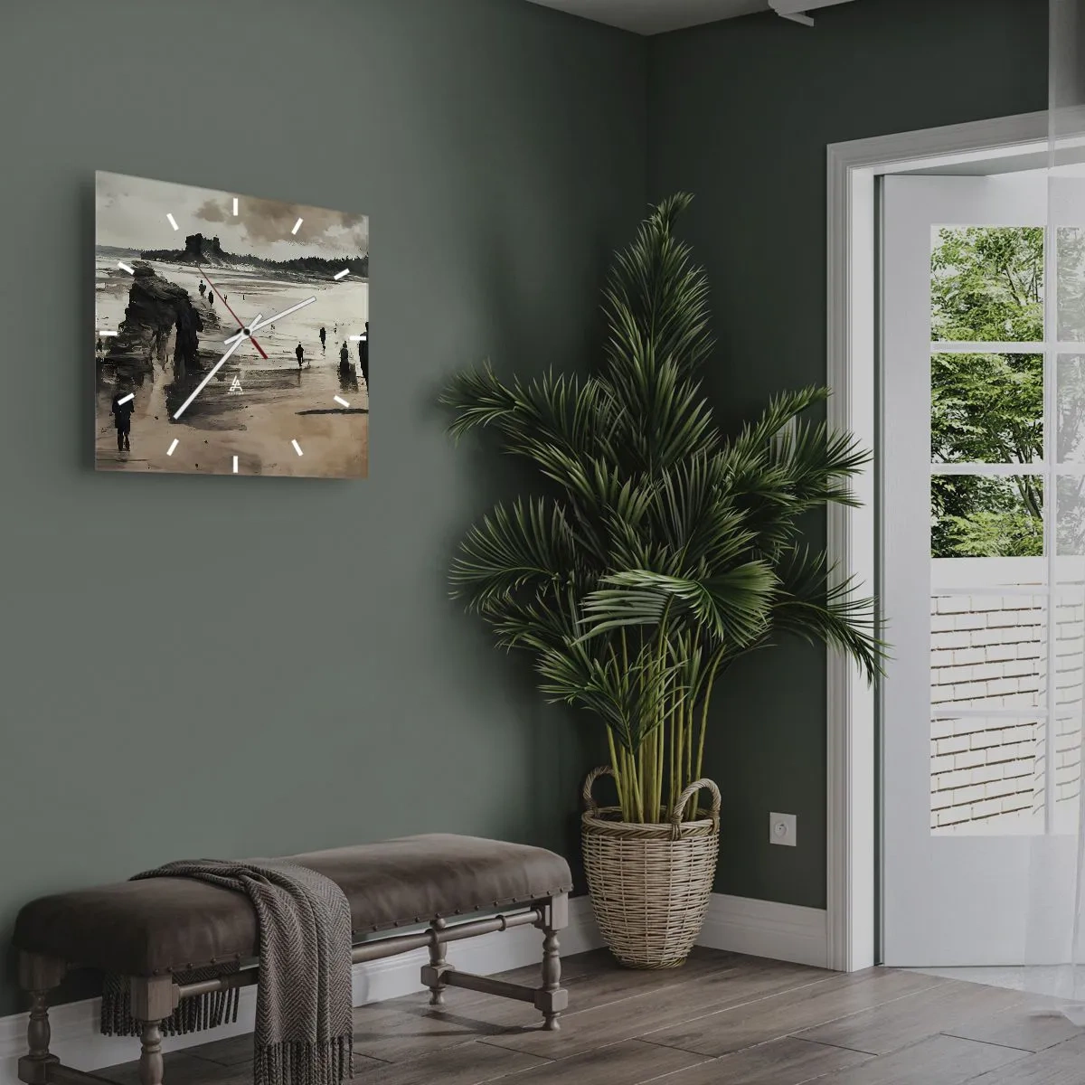 Wanduhr - Glasuhr - Strandspaziergänger in friedlicher Landschaft - 30x30cm - Einberufen - Moderne Wanddekoration für Wohnzimmer und Schlafzimmer ARTTOR