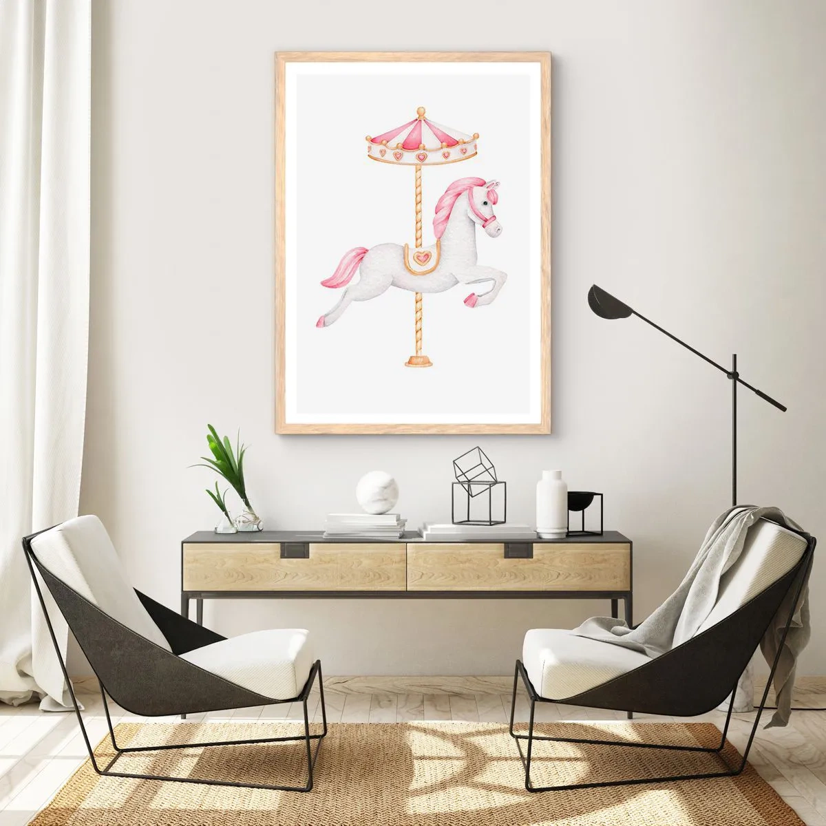 Poster in einem Rahmen aus heller Eiche - Er legte los - 70x100 cm