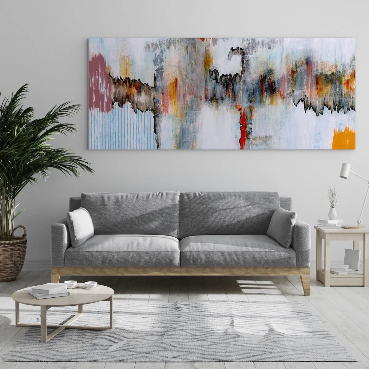 Glasbild - Bild auf glas - Abstraktes Muster mit lebendigen Farben auf hellem Hintergrund - 120x50cm - Ein Stock auf dem Wasser - Moderne Wanddekoration für Wohnzimmer und Schlafzimmer ARTTOR