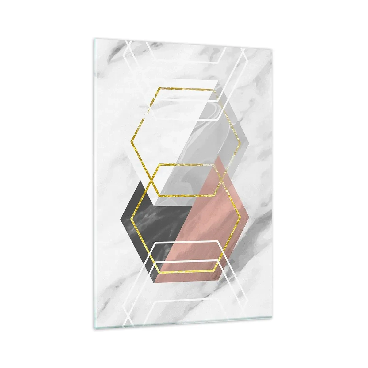 Glasbild - Bild auf glas - Geometrische Figuren mit Gold- und Marmorakzenten - 80x120cm - Kettenkomposition - Moderne Wanddekoration für Wohnzimmer und Schlafzimmer ARTTOR