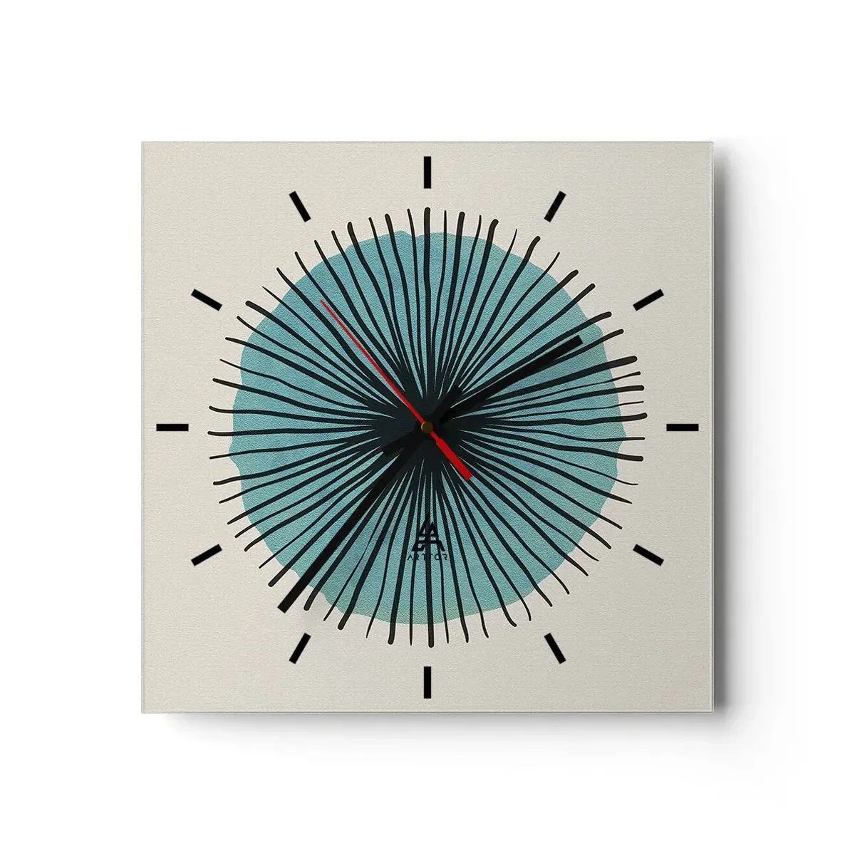 Wanduhr - Glasuhr - Abstrakte Kreisform mit blauen Strahlen - 30x30cm - Strahlend im Blau - Moderne Wanddekoration für Wohnzimmer und Schlafzimmer ARTTOR