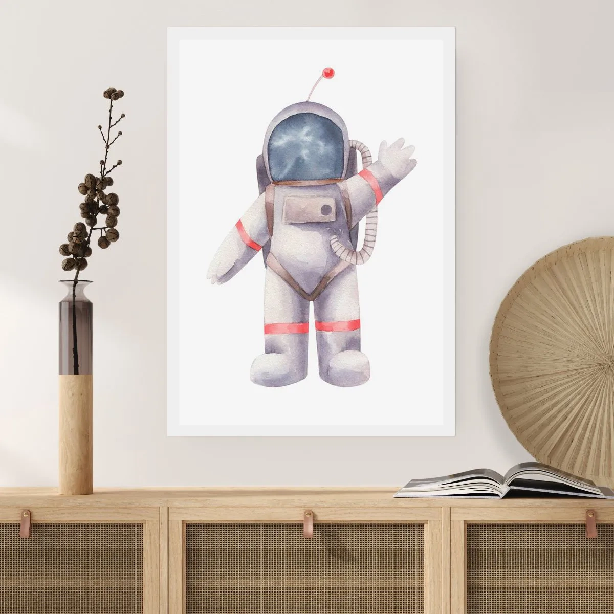 Poster - Aquarell-Astronaut winkt im Weltraum - 50x70cm - Bis dann! - Moderne Wanddekoration für Wohnzimmer und Schlafzimmer ARTTOR
