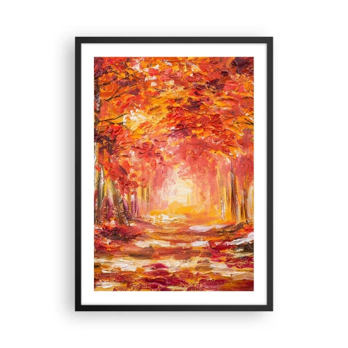Poster in einem schwarzem Rahmen - Eine malerische Allee in herbstlichen Farben - 50x70cm - Kupferwald - Moderne Wanddekoration für Wohnzimmer und Schlafzimmer ARTTOR