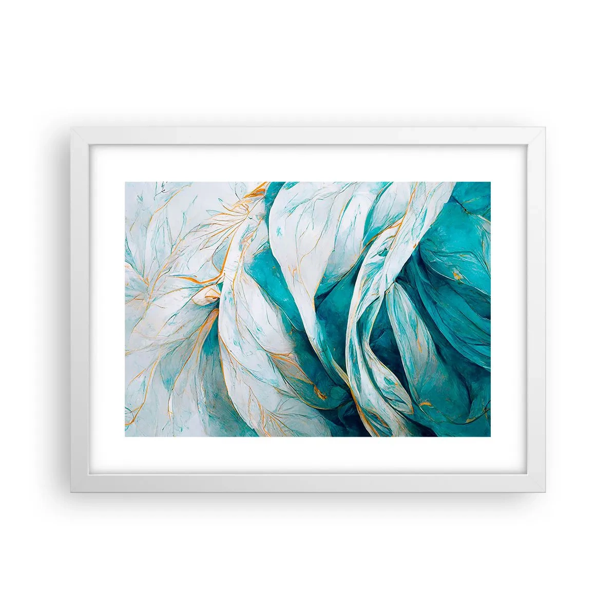 Poster in einem weißen Rahmen - Blaue Abstraktion mit goldenem Motiv - 40x30 cm