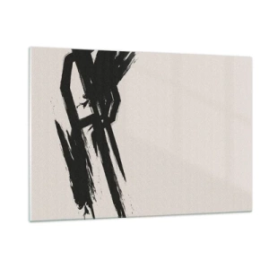 Glasbild - Bild auf glas - Ein dynamischer schwarzer Pinselstrich auf hellem Hintergrund - 120x80cm - Unaufhaltsamer Trieb - Moderne Wanddekoration für Wohnzimmer und Schlafzimmer ARTTOR