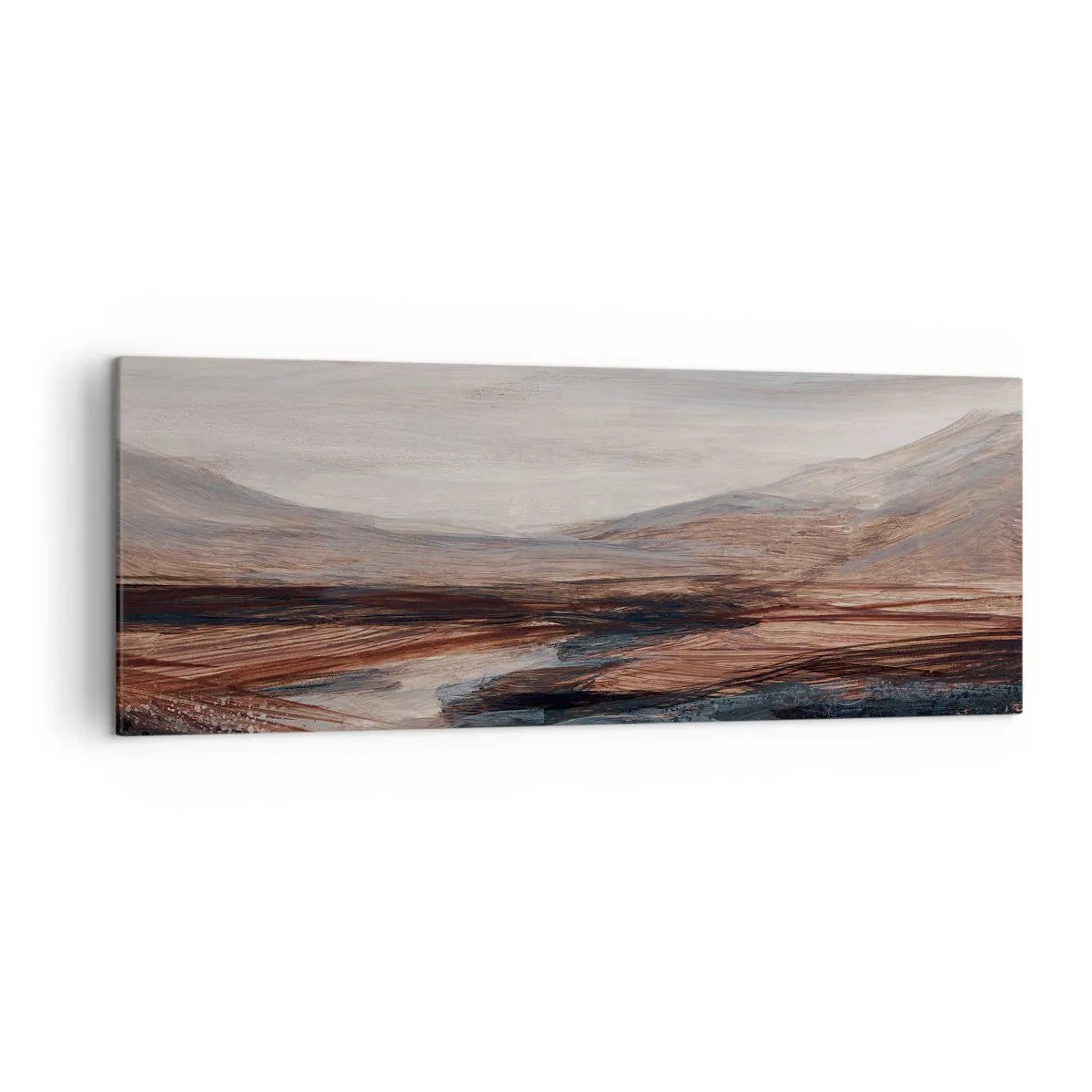 Bild auf Leinwand - Leinwandbild - Eine malerische Landschaft mit Fluss und Bergen - 140x50cm - Ruhiges Tal - Moderne Wanddekoration für Wohnzimmer und Schlafzimmer ARTTOR
