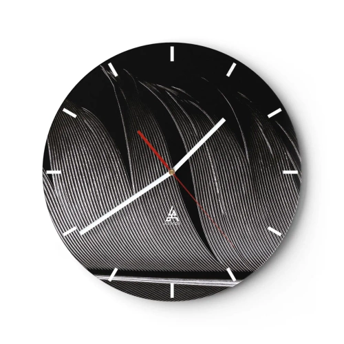 Wanduhr - Glasuhr - Nahaufnahme einer Feder in kontrastierendem Schwarz und Weiß - 30x30cm - Stift – ein wunderbares Design - Moderne Wanddekoration für Wohnzimmer, Küche und Schlafzimmer ARTTOR