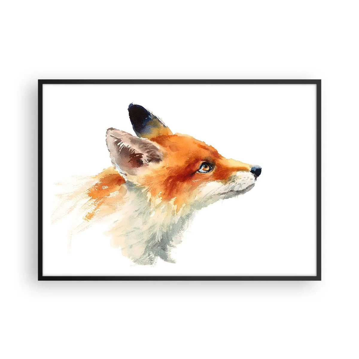Poster in einem schwarzem Rahmen - Rotfuchs im Aquarellstil auf weißem Hintergrund - 100x70cm - Man kann nie vorsichtig genug sein - Moderne Wanddekoration für Wohnzimmer und Schlafzimmer ARTTOR