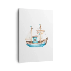 Bild auf Leinwand - Leinwandbild - Abbildung eines Schiffes in Pastellfarben auf weißem Hintergrund - 50x70cm - Ahoi, Abenteuer! - Moderne Wanddekoration für Wohnzimmer und Schlafzimmer ARTTOR