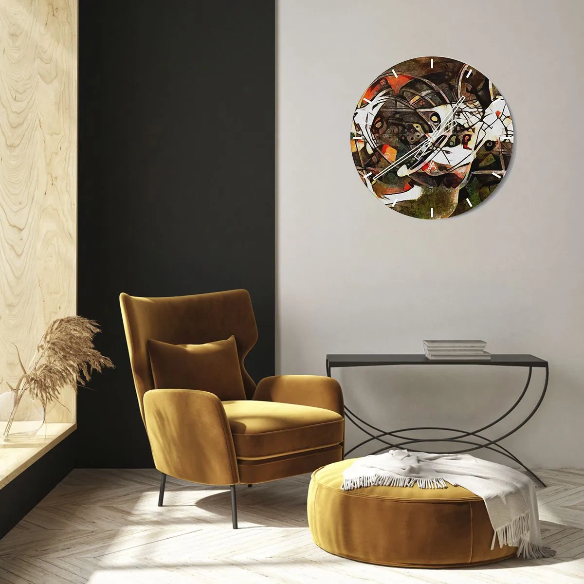 Wanduhr - Glasuhr - Abstraktion mit dynamischen Linien und farbigen Akzenten - 30x30cm - Hören Sie den Verkehr? - Moderne Wanddekoration für Wohnzimmer, Küche und Schlafzimmer ARTTOR
