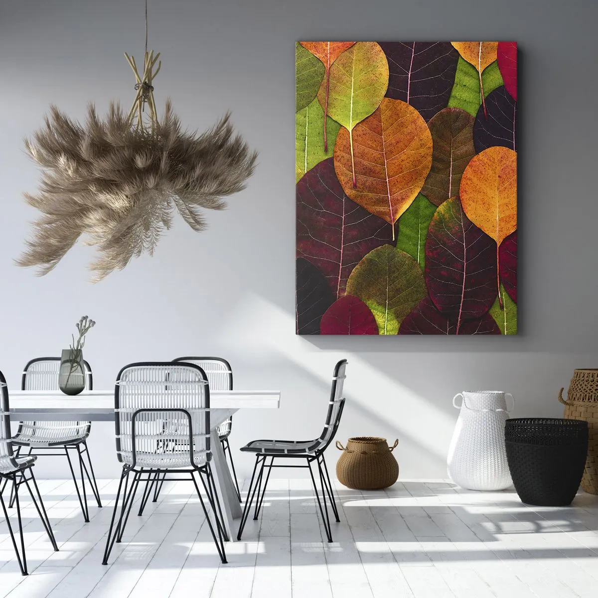 Bild auf Leinwand - Leinwandbild - Bunte Blätter in einem herbstlichen Muster angeordnet - 50x70cm - Herbstmosaik - Moderne Wanddekoration für Wohnzimmer und Schlafzimmer ARTTOR