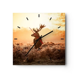 Wanduhr - Glasuhr - Hirsch in den Strahlen der aufgehenden Sonne - 30x30cm - Herr im eigenen Land - Moderne Wanddekoration für Wohnzimmer und Schlafzimmer ARTTOR