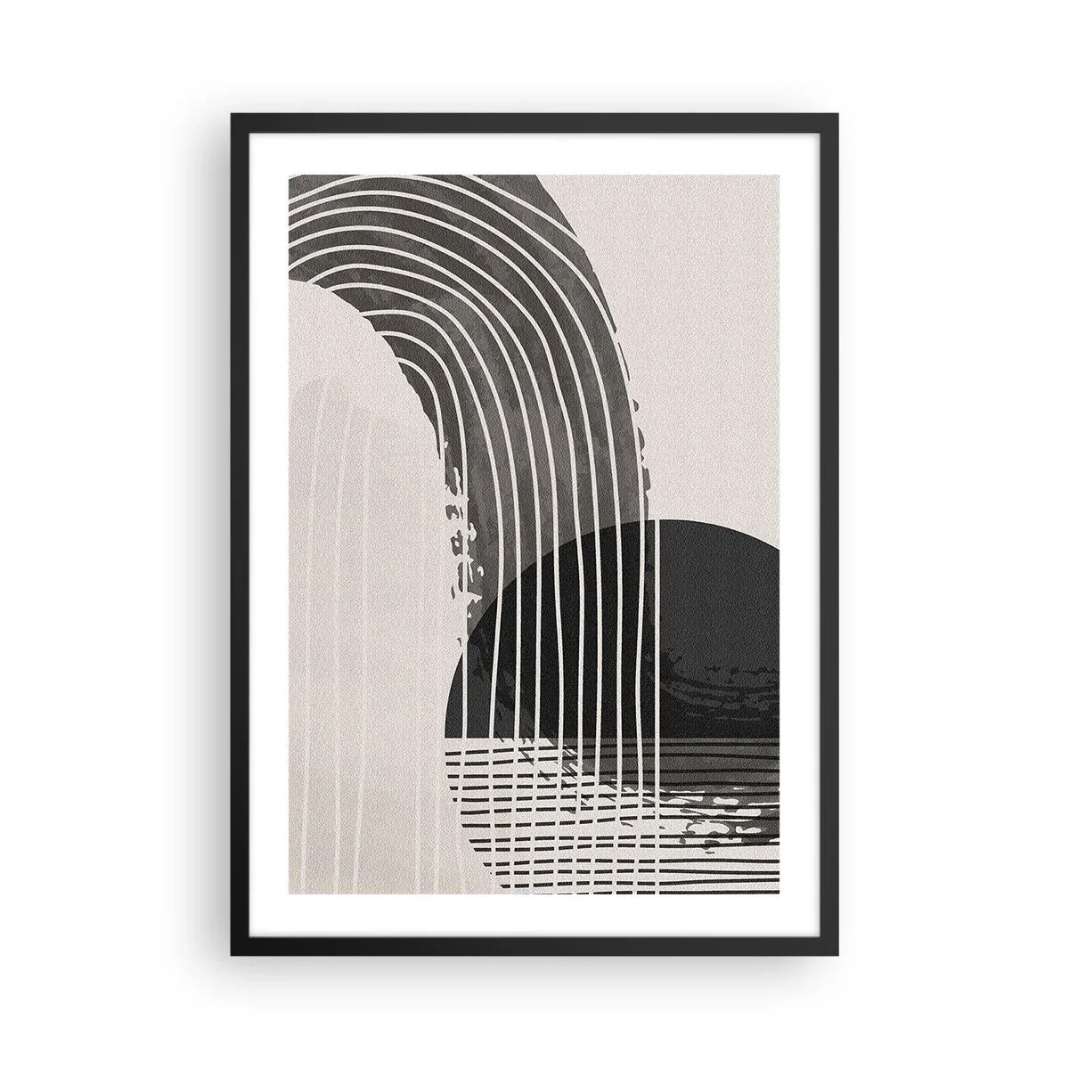 Poster in einem schwarzem Rahmen - Minimalistische Abstraktion in Schwarzweiß - 50x70cm - Hin und zurück - Moderne Wanddekoration für Wohnzimmer und Schlafzimmer ARTTOR