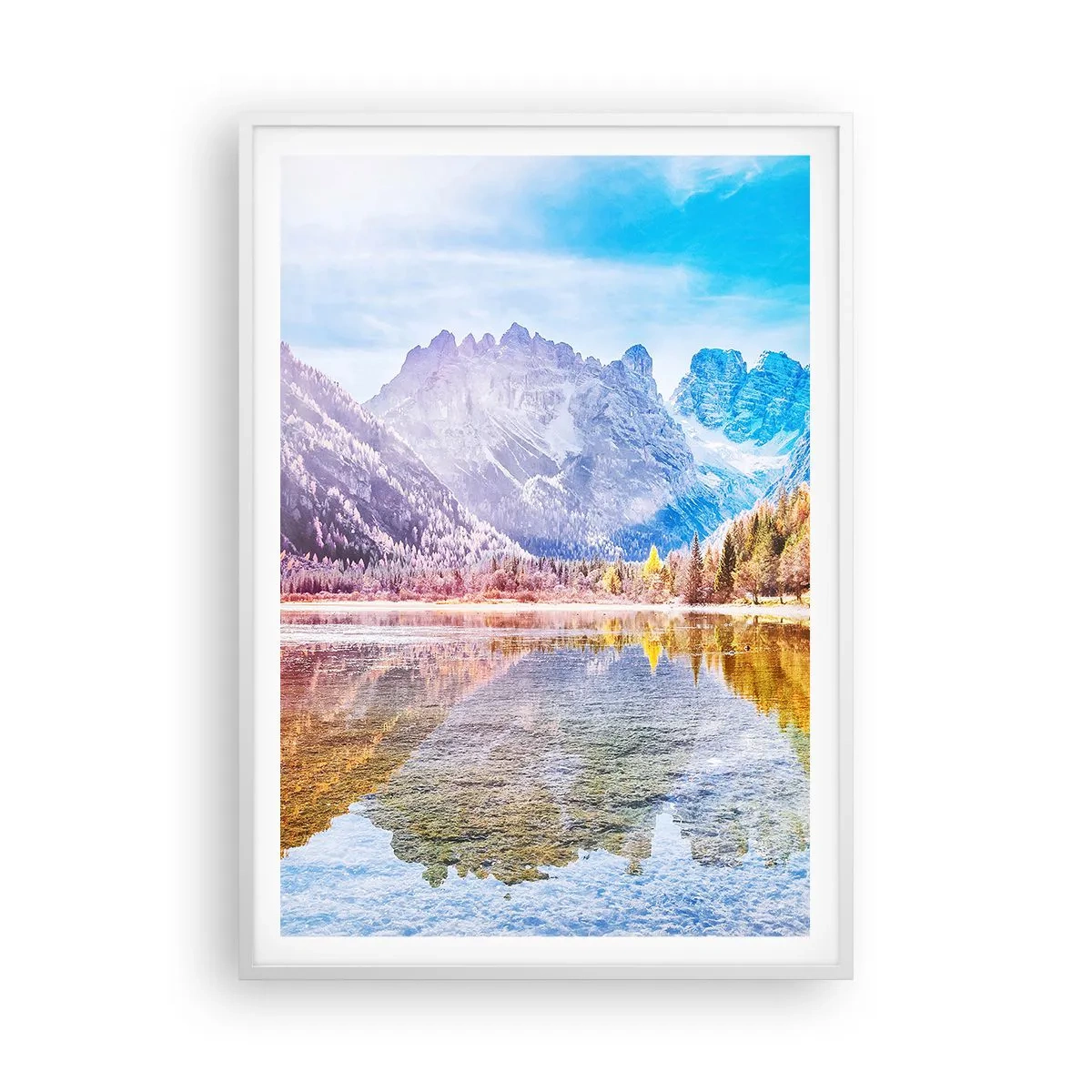 Poster in einem weißen Rahmen - Und in den Bergen ist es schon Herbst - 70x100 cm