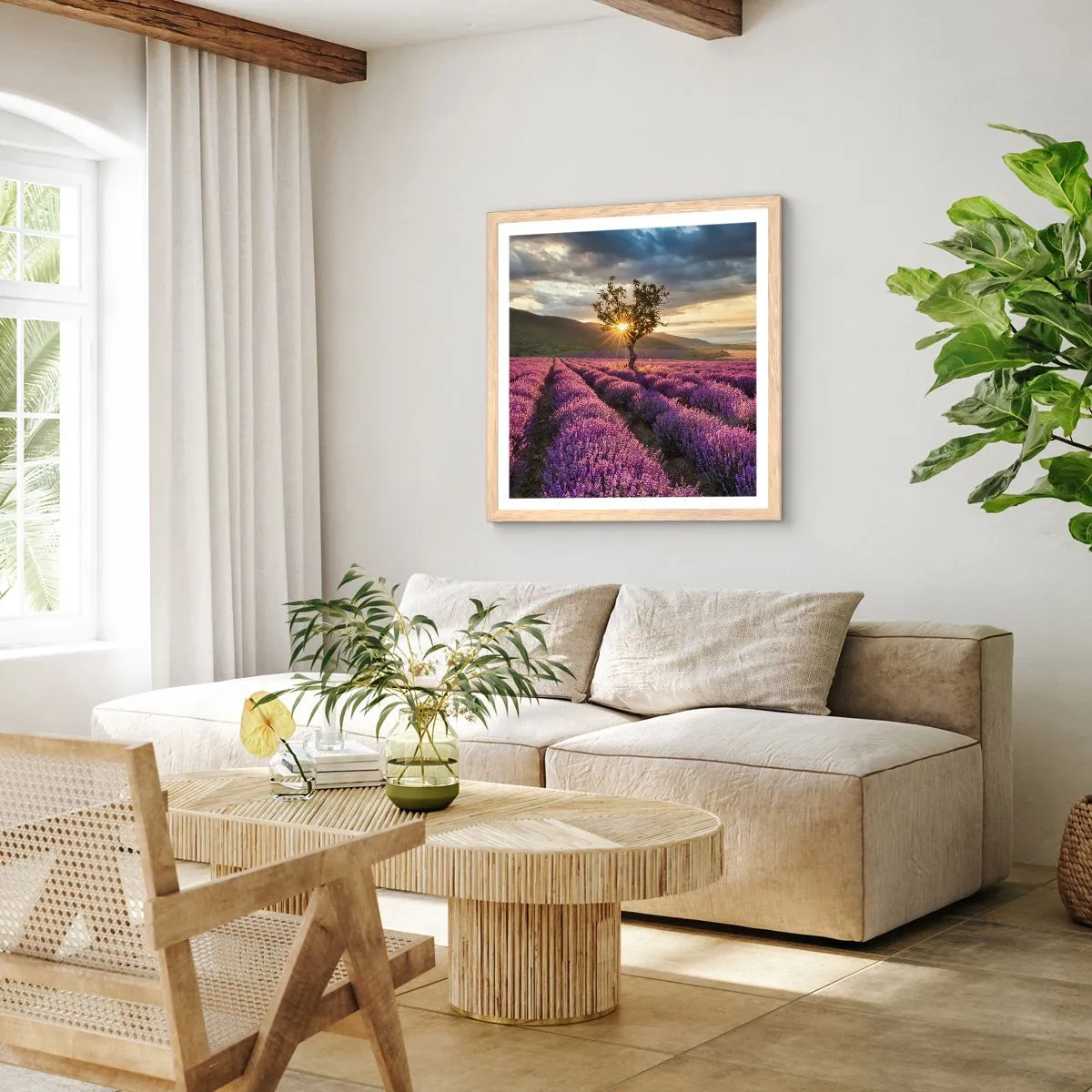 Poster in einem Rahmen aus heller Eiche - Fliederfarbenes Aroma - 40x40 cm