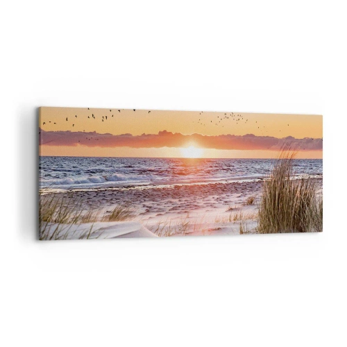 Bild auf Leinwand - Leinwandbild - Sonnenuntergang über dem Meer mit Blick auf die Dünen - 120x50cm - Horizontale Landschaft - Moderne Wanddekoration für Wohnzimmer und Schlafzimmer ARTTOR