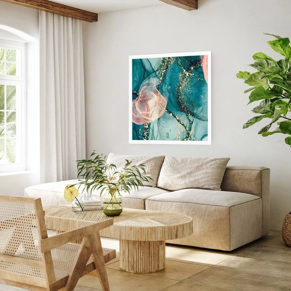 Poster - Seidenblau, Tüllrosa - 60x60 cm