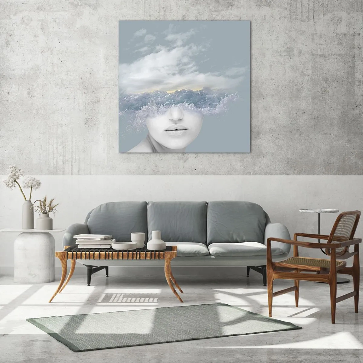 Glasbild - Bild auf glas - Mit dem Kopf in den Wolken - 70x70 cm