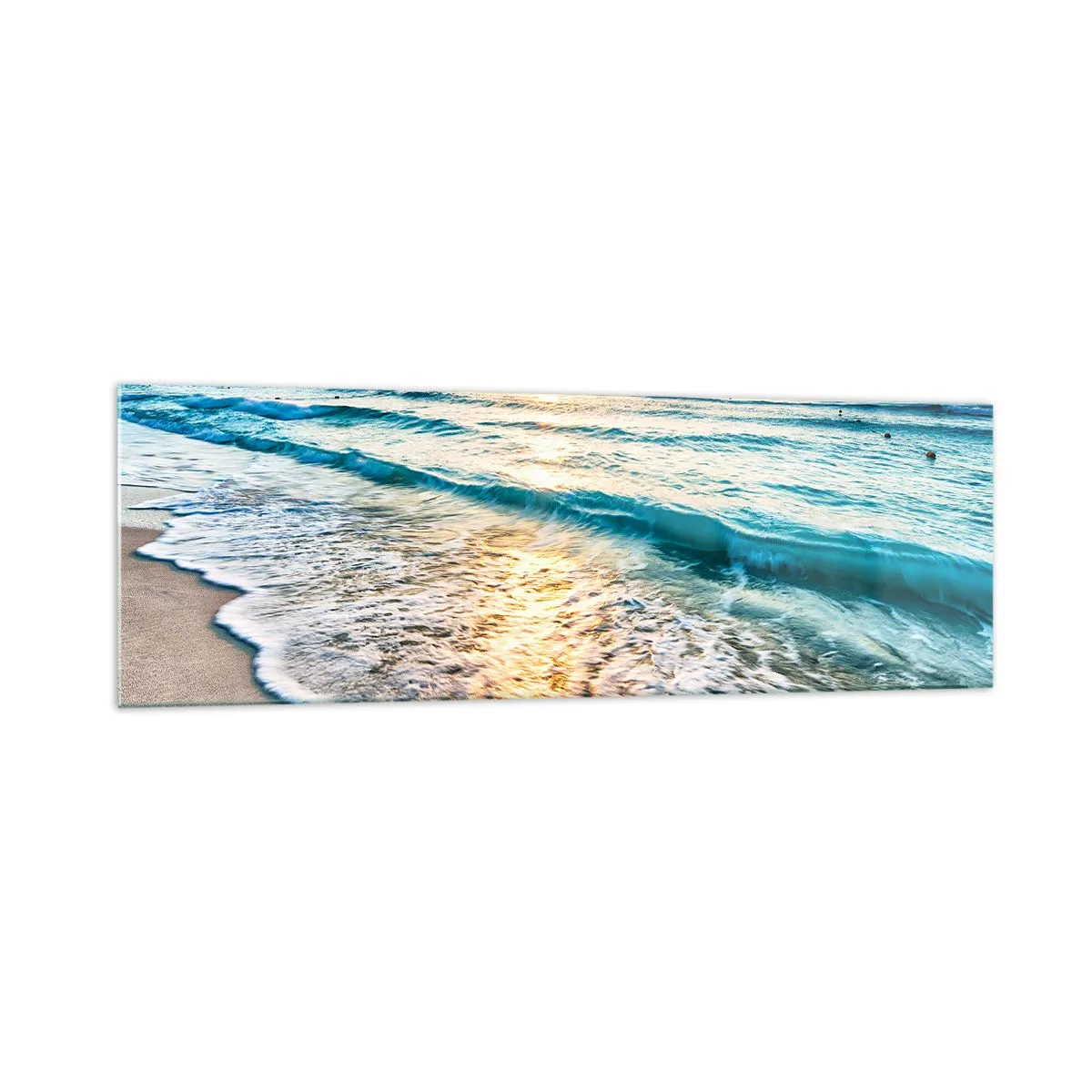 Glasbild - Bild auf glas - Sonnenaufgang über einem ruhigen Strand mit Wellen - 160x50cm - Ein Blick lohnt sich - Moderne Wanddekoration für Wohnzimmer und Schlafzimmer ARTTOR